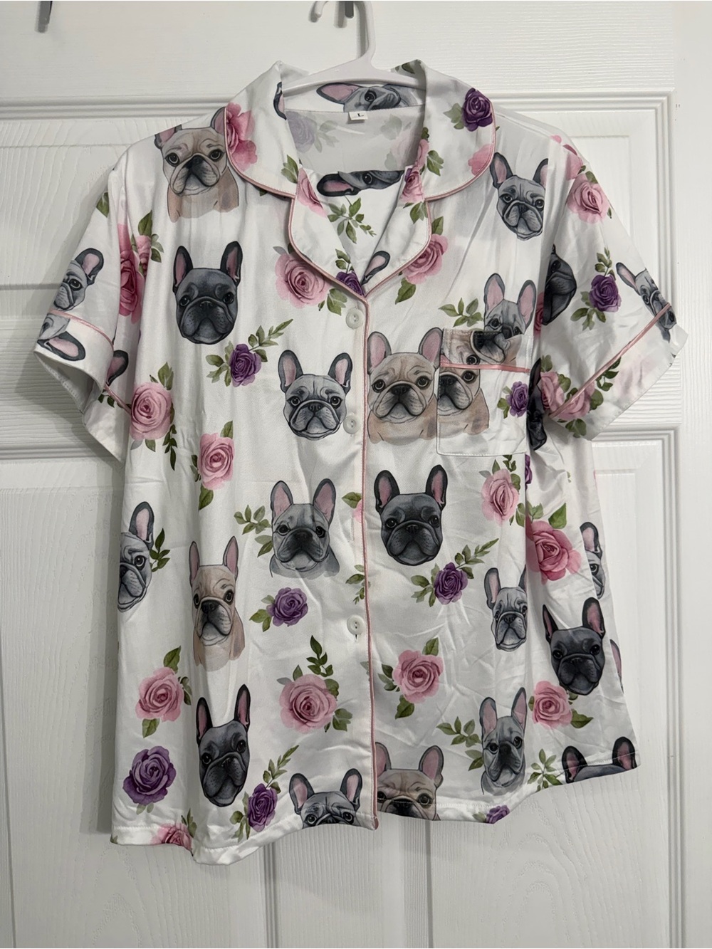Floral Short-Sleeve Pajama Set- White with Pink & Purple Roses